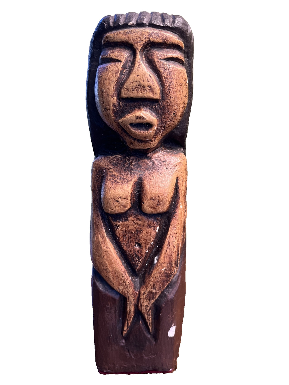 Vintage Signed Tribal Female Figure Chalkware Folk Art Sculpture Primitive 8 in